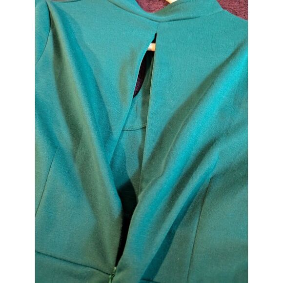 Chic Teal Retro Fit Flare Midi Dress Keyhole Modest Elegant Comfortable Size XL - Picture 5 of 10